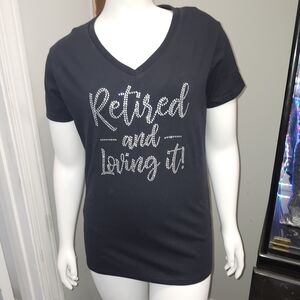 Black Graphic Tee with Rhinestone Text